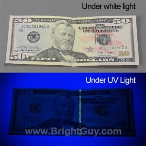 $50 Bill under UV Light