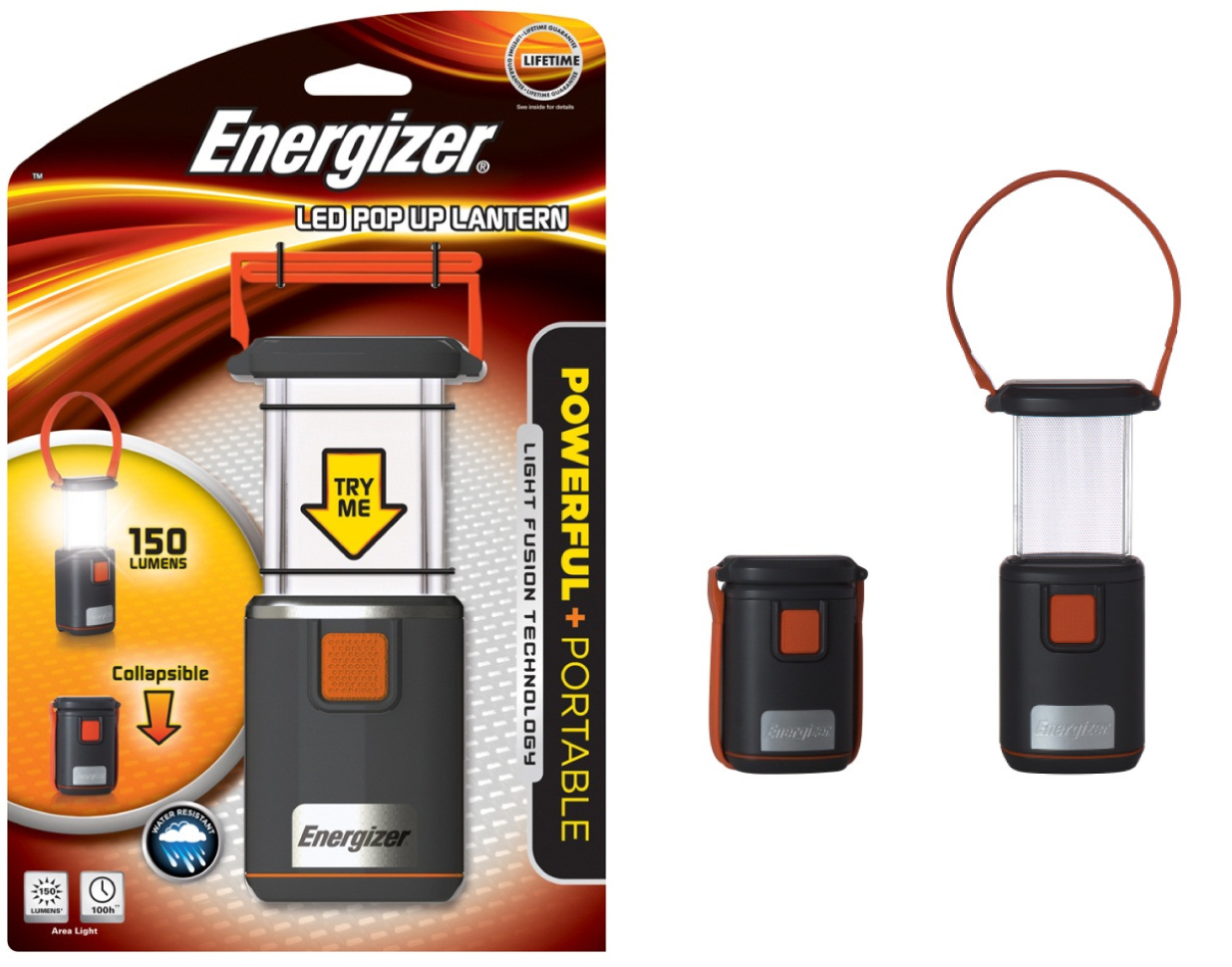Energizer Pop-Up LED Lantern w/ Light Fusion Technology - 150 Lumens -  Polypropylene - 4 x AA Batteries