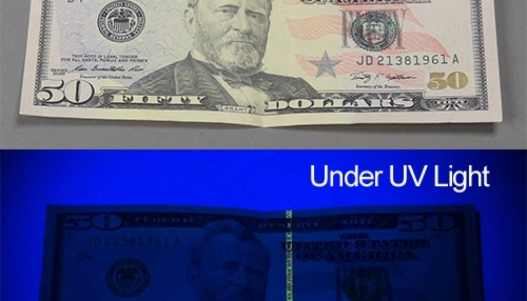 $50 Bill under UV Light